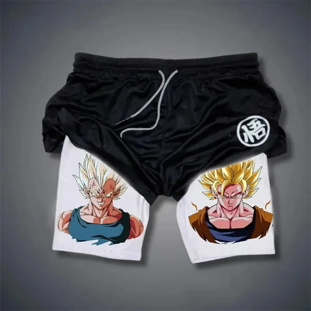 2026 Summer Dragon Ball  Goku Wolf Samurai 2-in-1 Gym Shorts 100% Cotton Oversized Fitness Retro Streetwear Unisex  Adults Kids