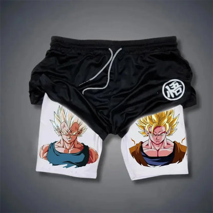 2026 Summer Dragon Ball  Goku Wolf Samurai 2-in-1 Gym Shorts 100% Cotton Oversized Fitness Retro Streetwear Unisex  Adults Kids