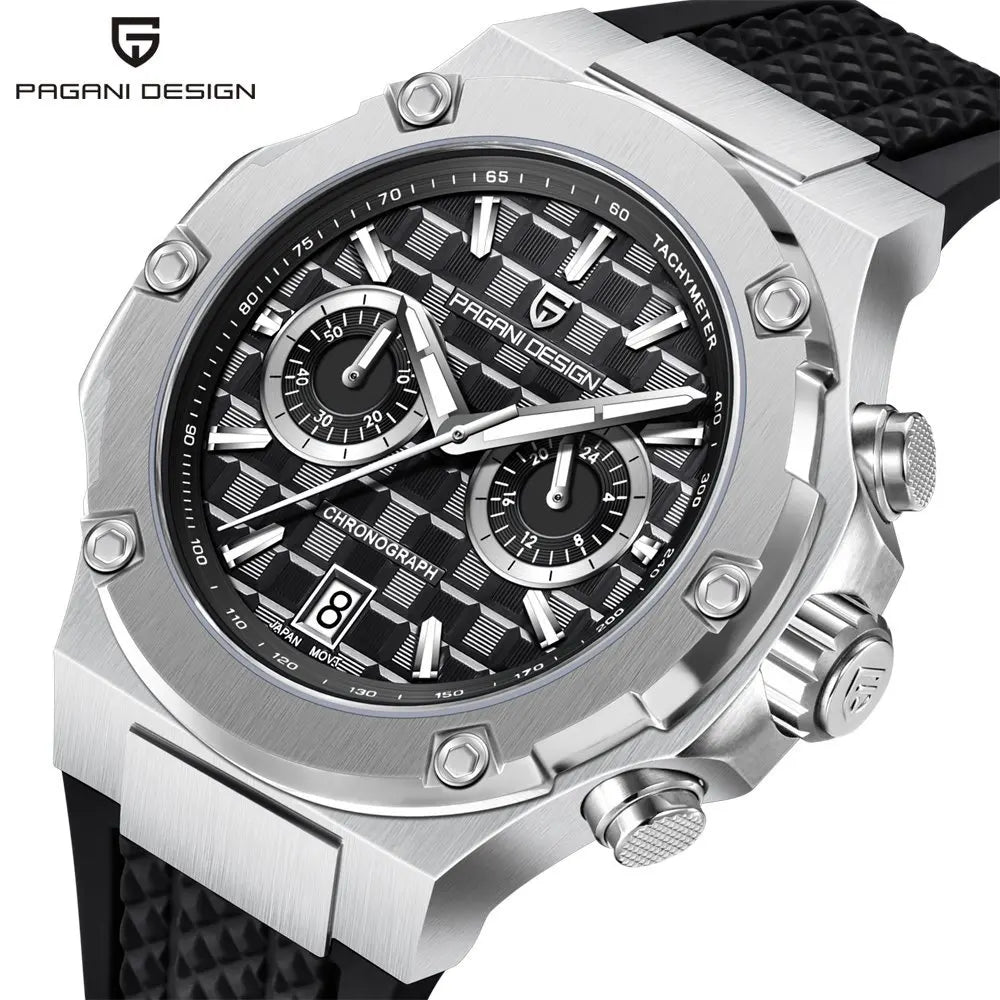 PAGANI DESIGN PD-YS032 Herren-Quarzuhr 44mm Japan VK64 Uhrwerk Edelstahlgehäuse Kautschukarmband Saphirglas 100M wasserdicht
