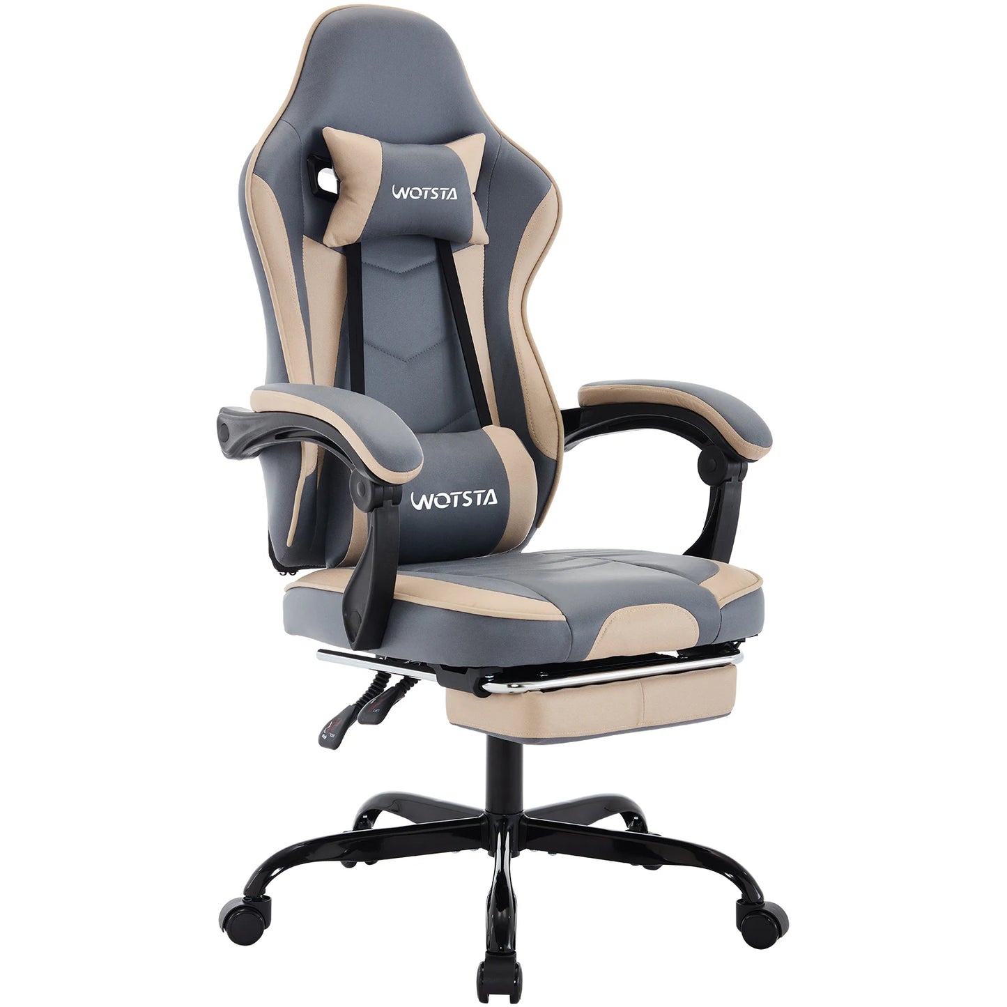 Cadeira Gaming WOTSTA com Apoio para Pés, Cadeira Gamer Ergonómica com Almofada Lombar, Apoio de Cabeça e Altura Ajustável para Computador
