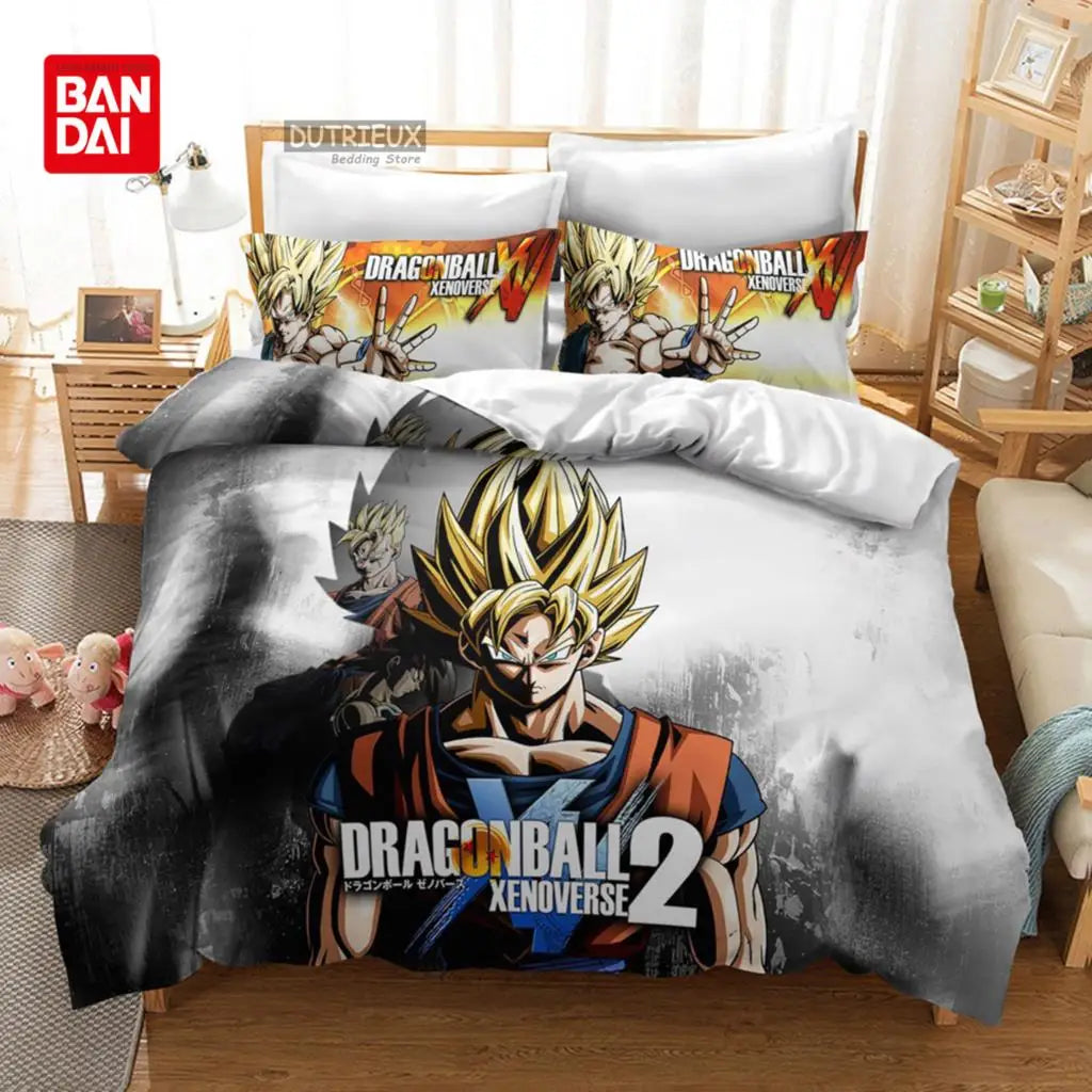 Bandai Animie Dragon Ball Bedding Set Goku Duvet Cover Quilt Cover Queen King Bedroom Home Textile Children Kids Boys Adult Gift