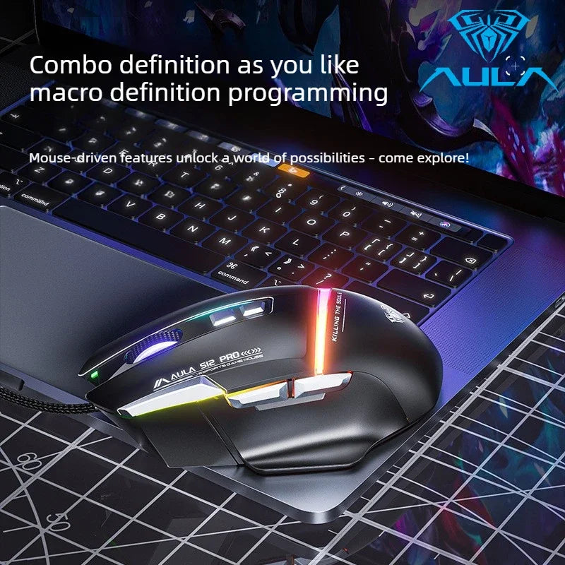 Vruća ponuda AULA S12 Pro žičani gaming miš 12800 DPI RGB pozadinsko osvjetljenje 8 programabilnih tipki ergonomski miš za igranje za PC i prijenosno računalo
