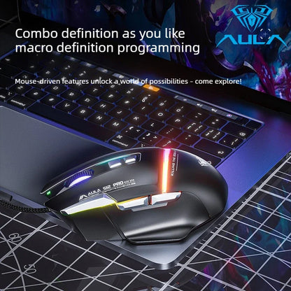 Vruća ponuda AULA S12 Pro žičani gaming miš 12800 DPI RGB pozadinsko osvjetljenje 8 programabilnih tipki ergonomski miš za igranje za PC i prijenosno računalo