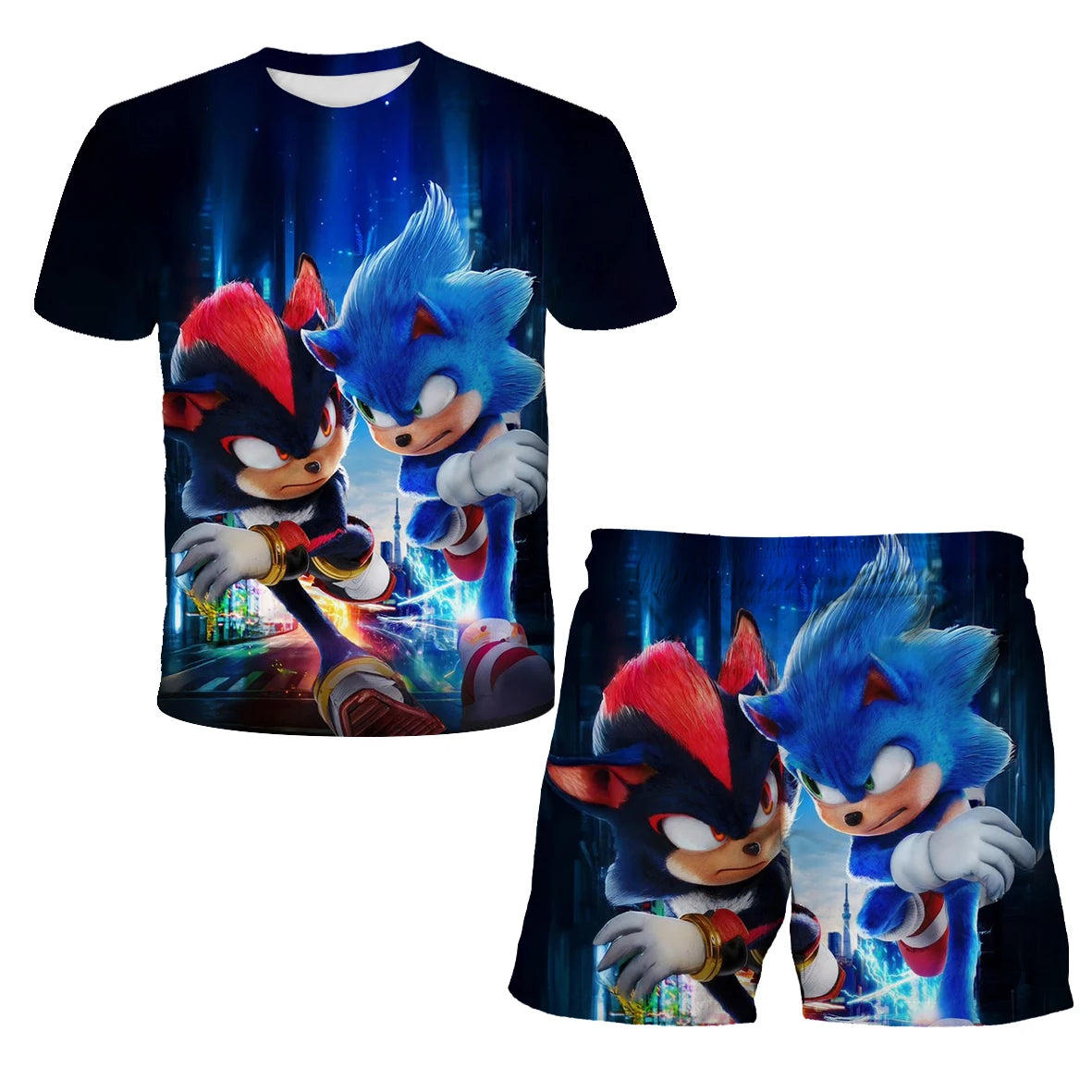 New Boys T-shirt Sonic The Hedgehog 3D T-shirt Set for Boys Girls Cute Summer Top + Shorts Children's Short-Sleeve Birthday Gift