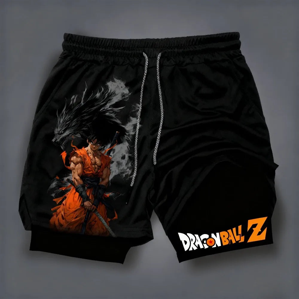 Dragon Ball Z Super Saiyan Goku Anime Print 2026 Summer New Unisex Loose Sports Breathable Quick Drying Double-layer Shorts