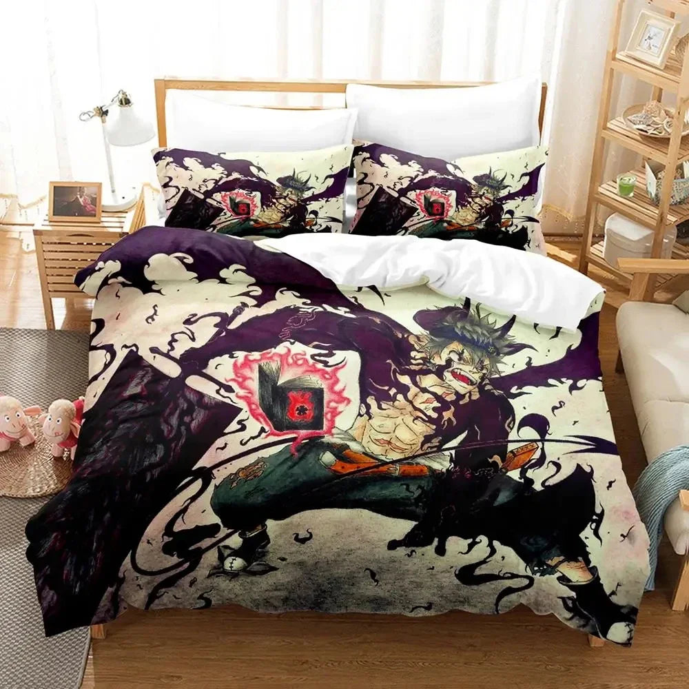 Black Clover Bettwäsche-Set Einzel Doppel Full Queen King Size Anime-Bettbezug-Set für Erwachsene und Jungen 2024 Deckenbezug Kissenbezug