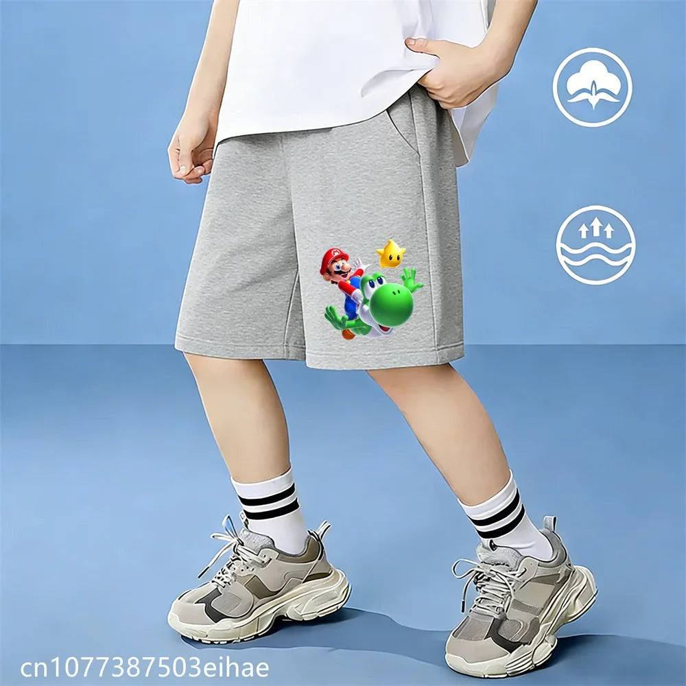 Adorable Super Mario Cartoon Children's Summer Cotton Shorts, Stylish Casual Cut with Bright Prints Fabric Wicks Moisture Away,