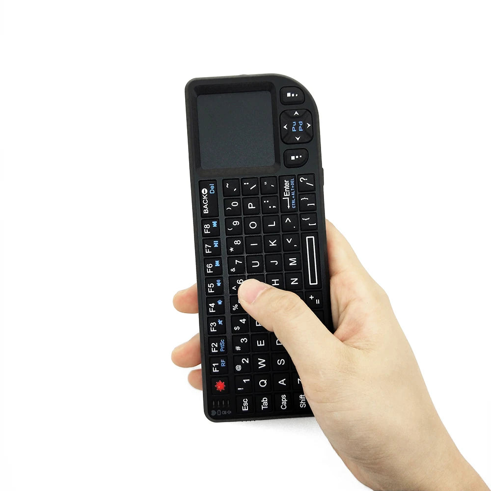 Teclado sem Fios A8 Mini 2.4G com Retroiluminação em 7 Cores, 3 em 1, Teclado Portátil com Touchpad e Air Mouse para Android TV Box, PC e Tablet