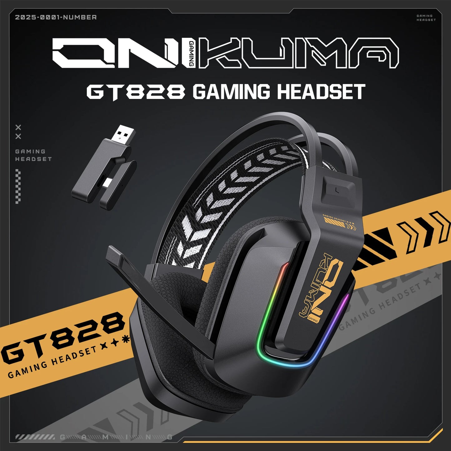Auriculares gaming inalámbricos ONIKUMA GT828 Bluetooth 5.3 RGB con micrófono, cancelación de ruido y conexión de 4 modos para PC, PS5 y portátil