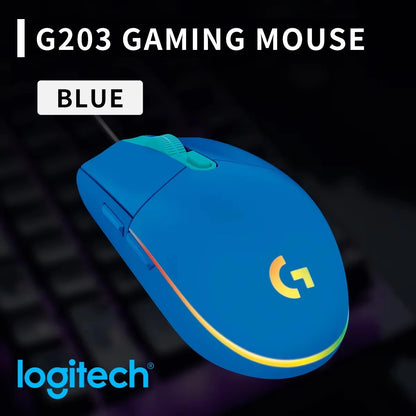 Logitech G102 G203 laidinė žaidimų pelė, 2.1 metro ilgio laidas, 8000 DPI, RGB efektai, skirta PC, nešiojamajam kompiuteriui, biurui ir gamer’iams, lanksti