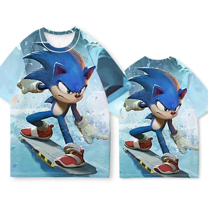 2026 Summer Hotsale 3D Printed Sonic & Tails Action Scene T-Shirt Unisex Adults Kids Adventure Style Casual Short Sleeve Tops