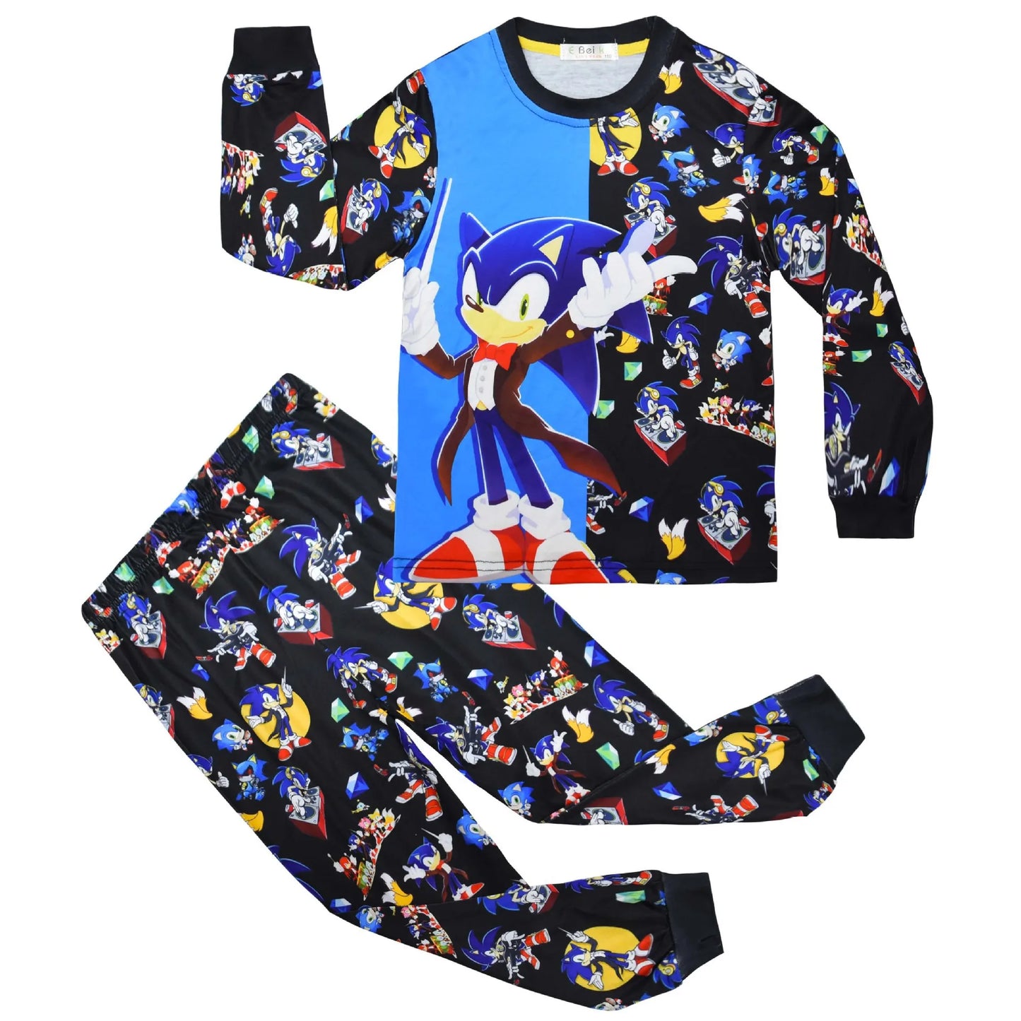 Long sleeved new set Super Sonic mid size children's long sleeved+long pants set Shadow the Hedgehog children's underwear gift