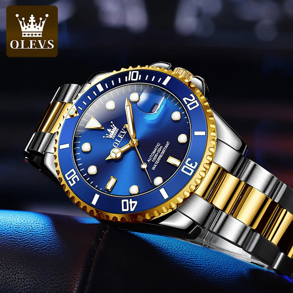 OLEVS 6650 Men Watch Classic Original Automatic Mechanical Watch For Man Zircon Scale Waterproof Luminous Stainless Steel Watch