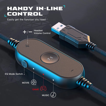 FIFINE RGB-Gaming-Headset mit Mikrofon – kabelgebundene USB-Over-Ear-Kopfhörer mit 7.1-Surround-Sound für PC, PS4, PS5, mit EQ-Modi & Geräuschisolierung