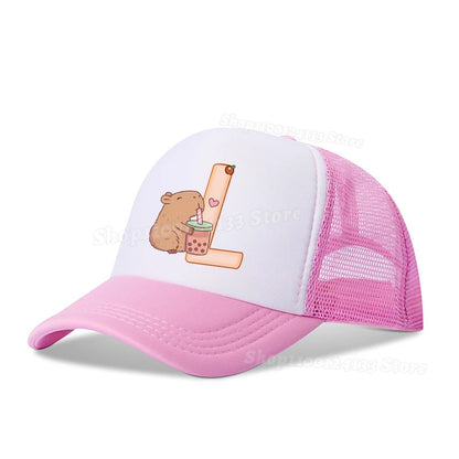 Capybara miela beisbolo kepurė mergaitėms ir moterims su raidėmis A–Z, anime motyvais, skirta lauko veiklai, kasdieniam nešiojimui, apsaugai nuo saulės, vasarai, vaikams ir berniukams, „kawaii“ dovana, populiari