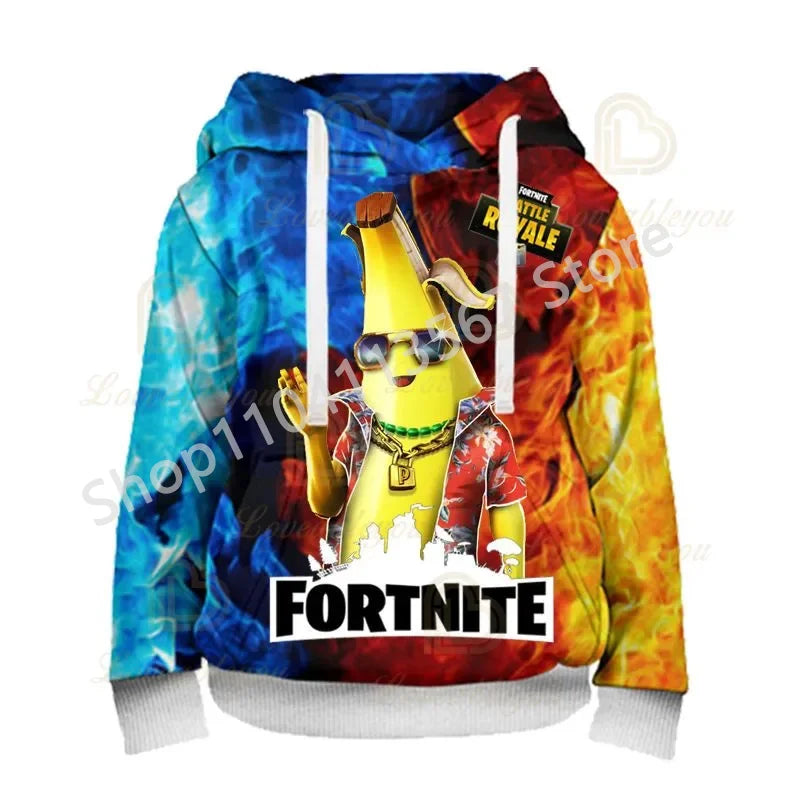 Llama Battle Royale F-Fortnited Kapuzenpullover mit 3D-Print für Herren, Damen und Kinder, Sweatshirt für Jungen, Mädchen und Kids, Streetwear-Pullover, grüne Oberteile