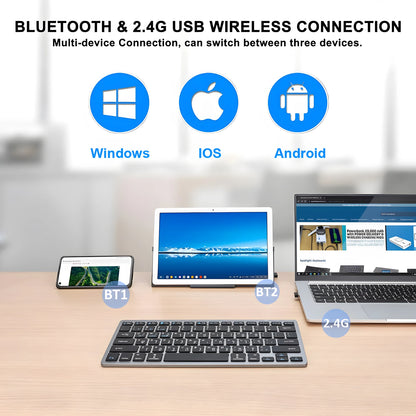 Hebräisch-englisches Layout – kabellose Bluetooth- & 2.4G-Dual-Mode-Tastatur, schlank, kompakt und ergonomisch für Windows, iOS und Android