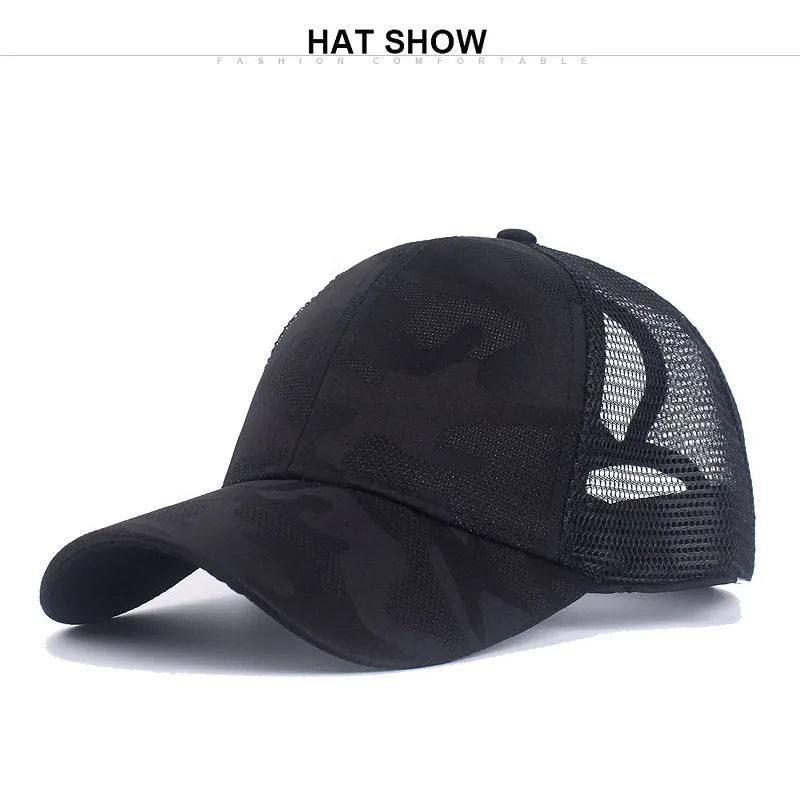 1pc Outdoor Camo Mesh Baseball Cap for Women Adjustable Ponytail Snapback Lightweight Sun Hat for Female Runners Hikers