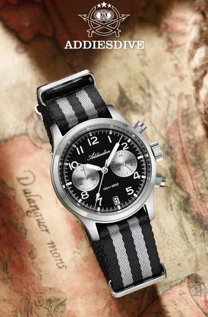 ADDIESDIVE 2025 neue Panda Eye Herrenuhr, Retro-Luxus, VK64 Quarzuhr für Herren, Sport-Chronograph, 100M wasserdicht, leuchtend