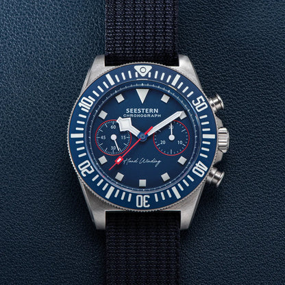 SEESTERN Chronograph Herren-Mechanikuhr Tianjin ST1901 Uhrwerk Saphirglas-Armbanduhr mit Nylon-Klettarmband, Leuchtzeigern und Skelettdesign