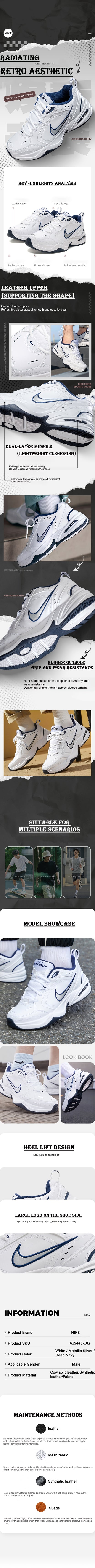Nike Men’s Shoes Air Monarch IV Lightweight Casual Sports Shoes Breathable Cushioning Running Shoes