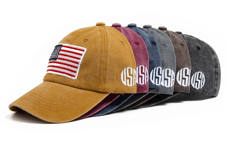 USA Flag Men's Baseball Cap Retro Embroidery Washed Cotton Dad Hats Fashion Women Hip Hop Caps Summer Outdoor Sun Visor Hat