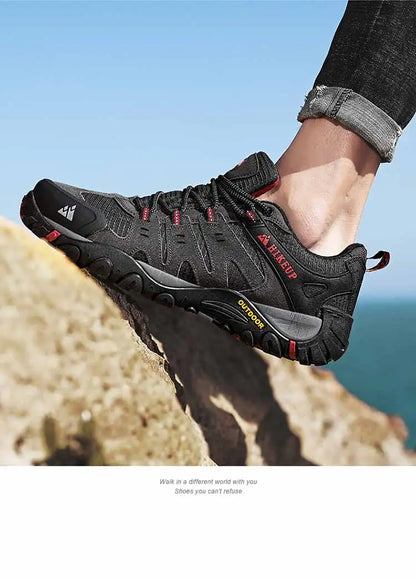 HIKEUP Мъжки туристически обувки от велурена кожа, устойчиви на износване outdoor обувки за трекинг, разходки, лов и тактически маратонки