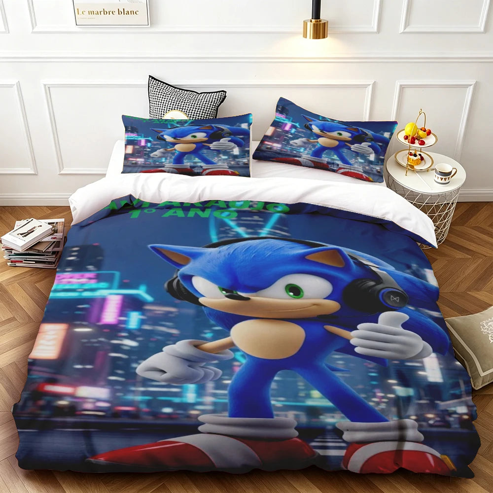 Cartoon Kids Sonics Duvet Cover Cool Bedding Set Comforter Cover with Pillowcase Queen King Bedroom Children Teens beautiful