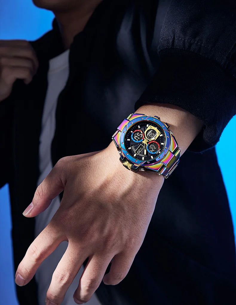 Montre pour homme SMAEL 8160 – Modèle sport militaire, analogique et numérique, en acier inoxydable – Étanche, avec affichage LED, alarme, chronographe et chronomètre
