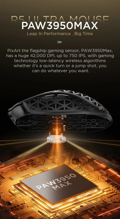 ATTACK SHARK R5 ULTRA Wireless Gaming Mouse - 8K Polling,PAW3950MAX Sensor,42,000 DPI,Carbon Fiber Ultra-Light for Pro Esport