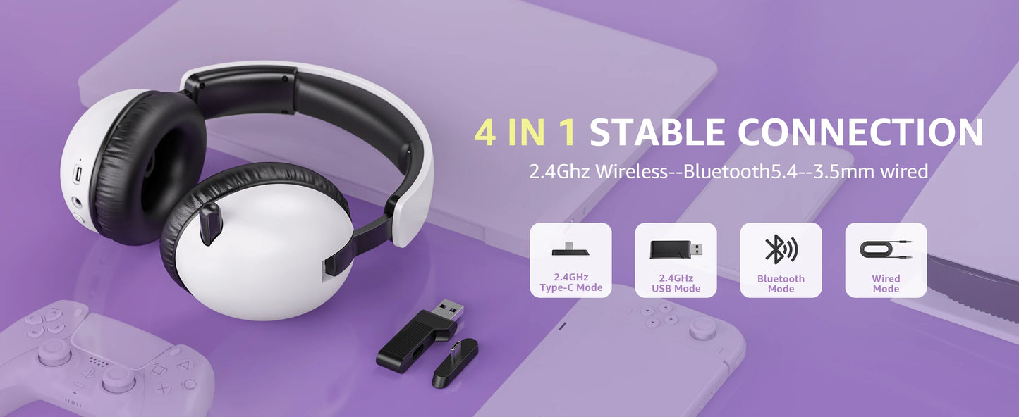 Acinaci BL500 kabelloses Gaming-Headset 2.4G Bluetooth 5.3 & kabelgebunden – Noise-Cancelling-Mikrofon, 30H Akku, 50mm-Treiber für PC, PS5, PS4