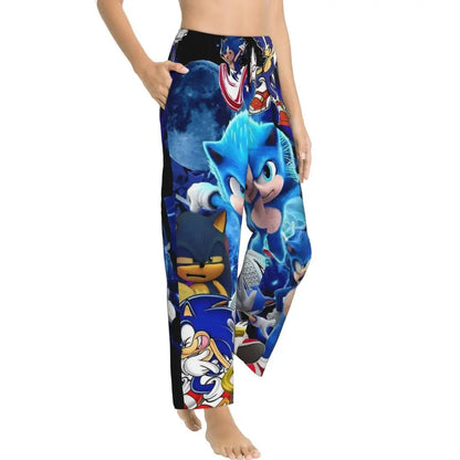 Custom Printed Womens Soniced Pajama Pants Hedgehog Game Sleepwear Sleep Lounge Bottoms with Pockets