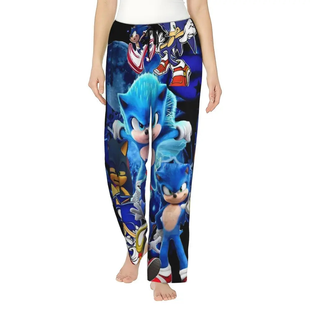 Custom Printed Womens Soniced Pajama Pants Hedgehog Game Sleepwear Sleep Lounge Bottoms with Pockets