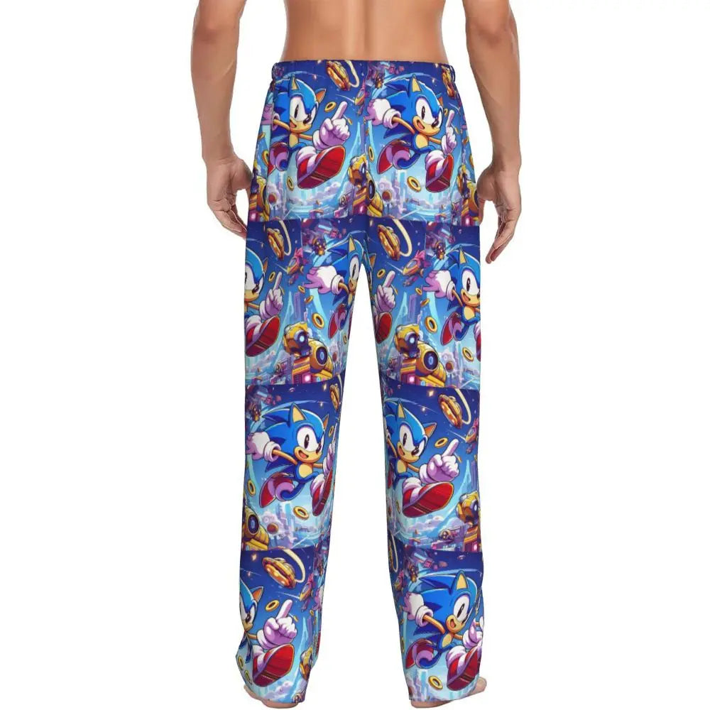 Custom Print Men's Soniced Pajama Pants Hedgehog Game Sleepwear Sleep Lounge Bottoms with Pockets