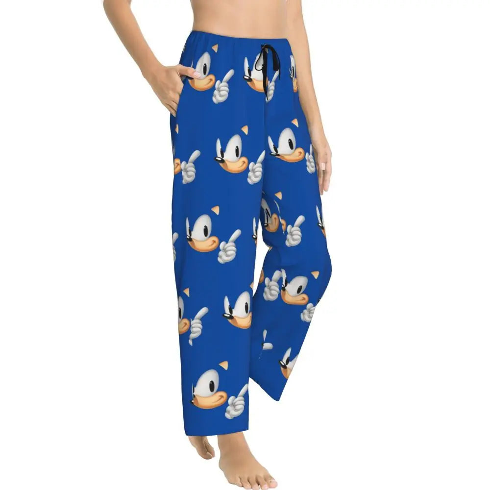 Custom Printed Womens Soniced Pajama Pants Hedgehog Game Sleepwear Sleep Lounge Bottoms with Pockets