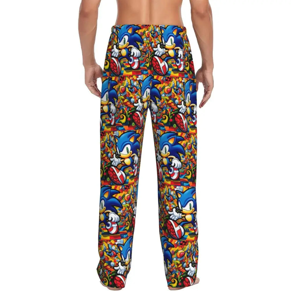 Custom Print Men's Soniced Pajama Pants Hedgehog Game Sleepwear Sleep Lounge Bottoms with Pockets