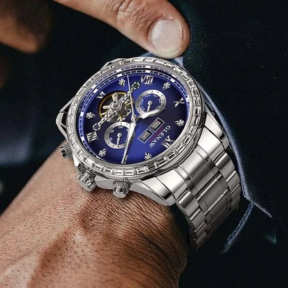 GLENAW multifunction mechanical watch – Men’s model, business and casual style, stainless steel bracelet, water-resistant, with date display – Luxury watch