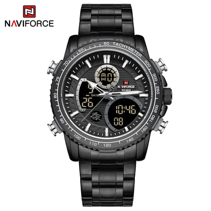 NAVIFORCE sporthorloge voor heren – Origineel luxe polshorloge van roestvrij staal, waterdicht militair model met dubbele weergave