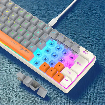 Keyboard RGB USB wired 63 keys gaming gamer compact  mini pc keyboards for trips,office,games business key board (Grey&Orange)