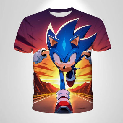 206 Sonic The Hedgehog Anime Boys' Breathable T-shirt Children's Fashion Clothing Casual Wear, Breathable Thin Style, Unisex Top