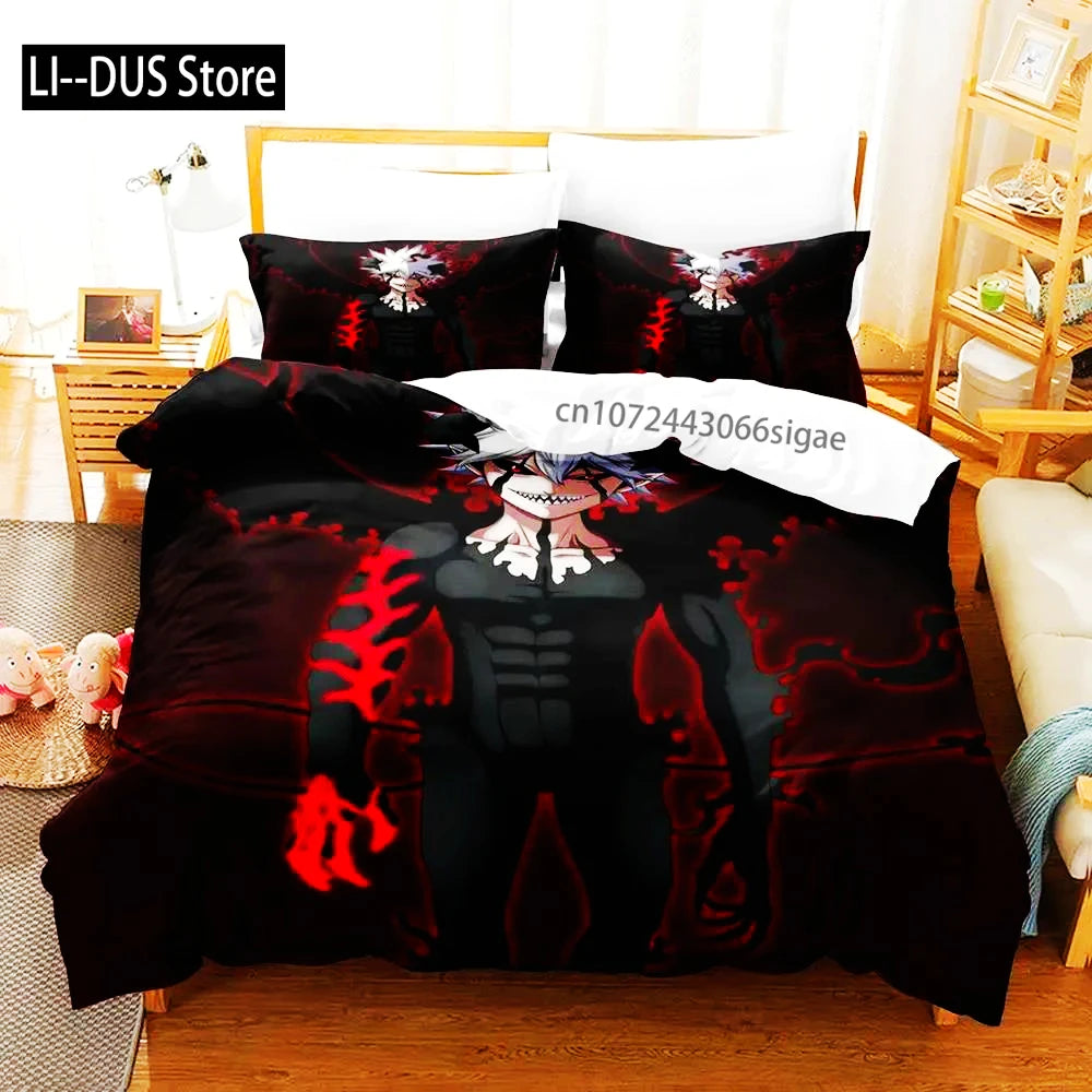 Black Clover Bettwäsche-Set Einzel Doppel Full Queen King Size Anime-Bettbezug-Set für Erwachsene und Jungen 2024 Deckenbezug Kissenbezug