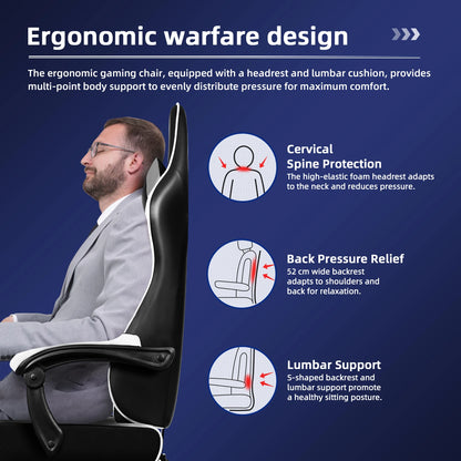 AUTHMIC Gaming Chair Ergonomic Reclining Office Chair with Adjustable Lumbar Support & Headrest  High-Back PC Gamer Adults Teen