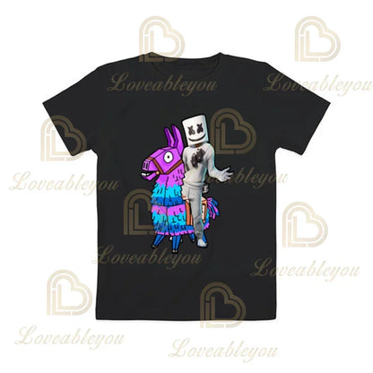 T-shirt cartoon per ragazzi e ragazze Fortnite Battle Royale 3D, 3-14 anni, Victory Royale, top da gioco per bambini e adolescenti