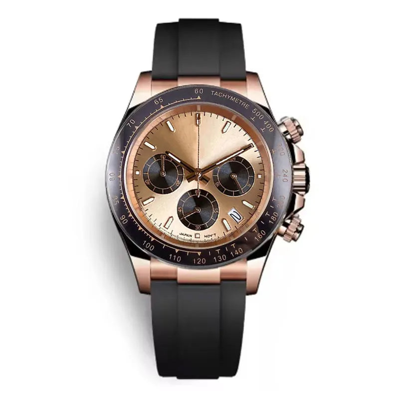 Reloj de lujo para hombre VK63 con movimiento de cuarzo, cronógrafo de negocios, 39mm, acero/oro rosa, fecha, esfera luminosa y cronógrafo completo