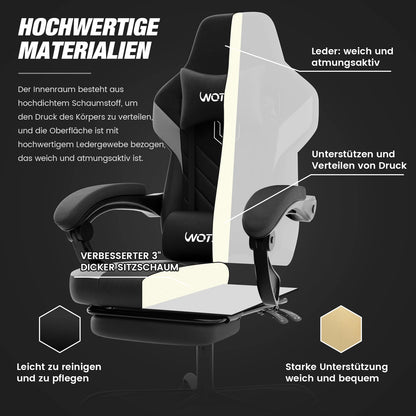 Silla gaming con reposapiés, silla gamer ergonómica con cojín lumbar y reposacabezas, silla gaming ajustable en altura para ordenador