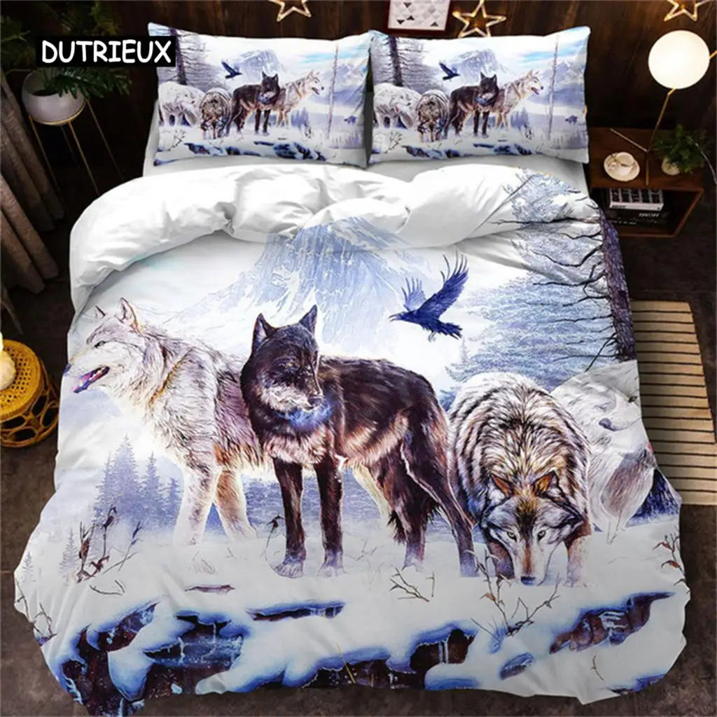 Σετ κλινοσκεπασμάτων 3D Wolf σε μαύρο και λευκό, με ονειροπαγίδα και tribal έθνικ στυλ, παπλωματοθήκη για εφήβους, ενήλικες, γυναίκες και άνδρες, διακόσμηση υπνοδωματίου