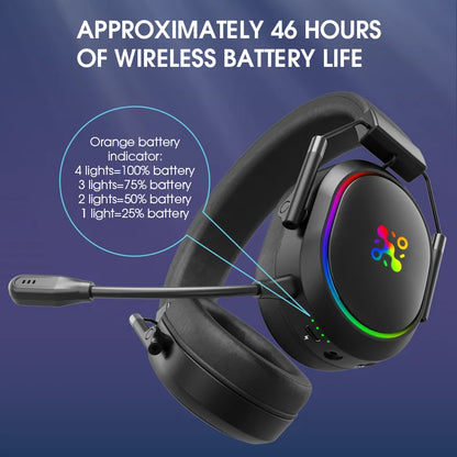 Auriculares gaming inalámbricos LDON para PS5 PS4, Bluetooth 2.4GHz, sonido envolvente 3D, micrófono con cancelación de ruido y baja latencia