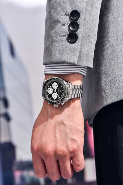 „PAGANI DESIGN Moon“ laikrodis – prabangus vyriškas kvarcinis chronografas, sportinio stiliaus, safyro stiklas su antirefleksine danga, švytintis ekranas