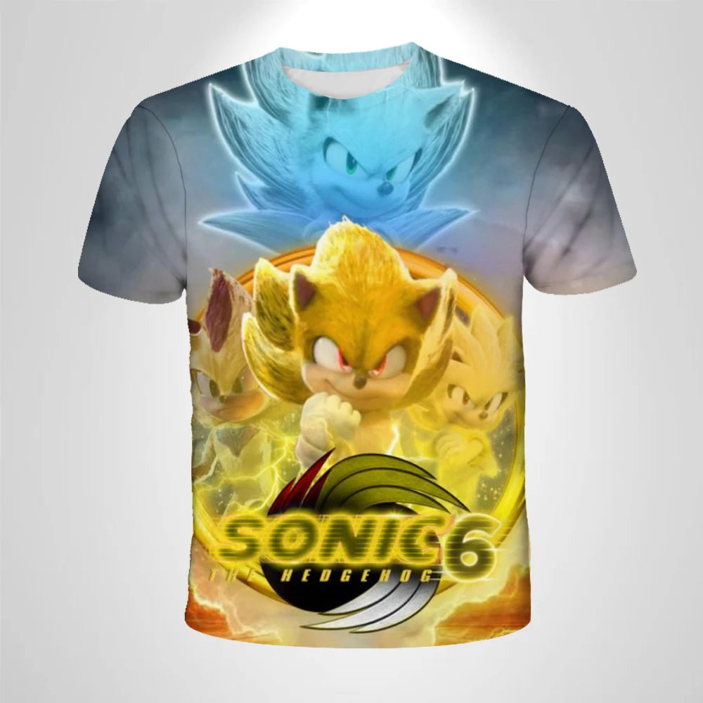 206 Sonic The Hedgehog Anime Boys' Breathable T-shirt Children's Fashion Clothing Casual Wear, Breathable Thin Style, Unisex Top