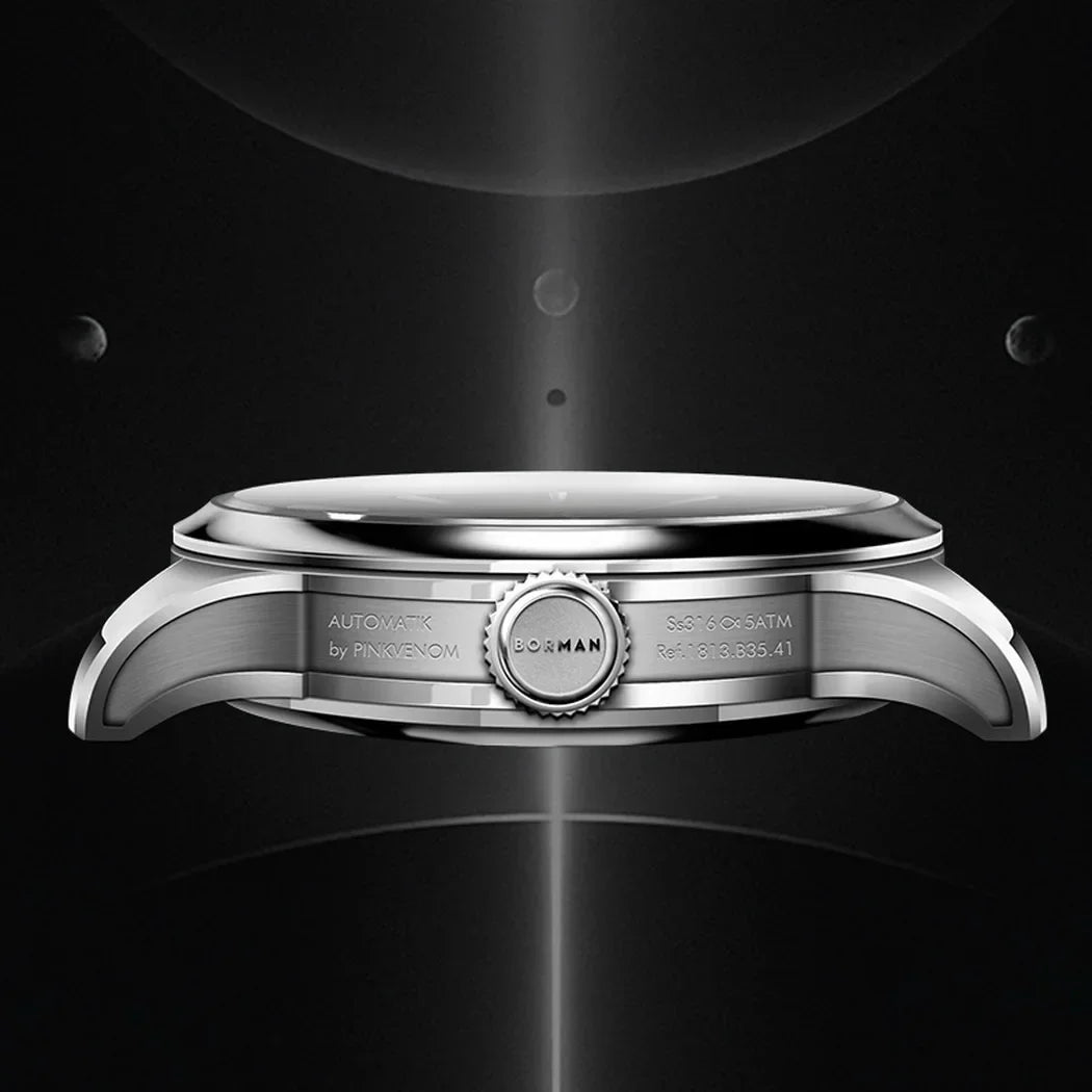 Borman Men's Automatic Watches, Luxury Moon Phase Mechanical Wristwatch, Fashionable 50M Waterproof with Sapphire Leather Strap